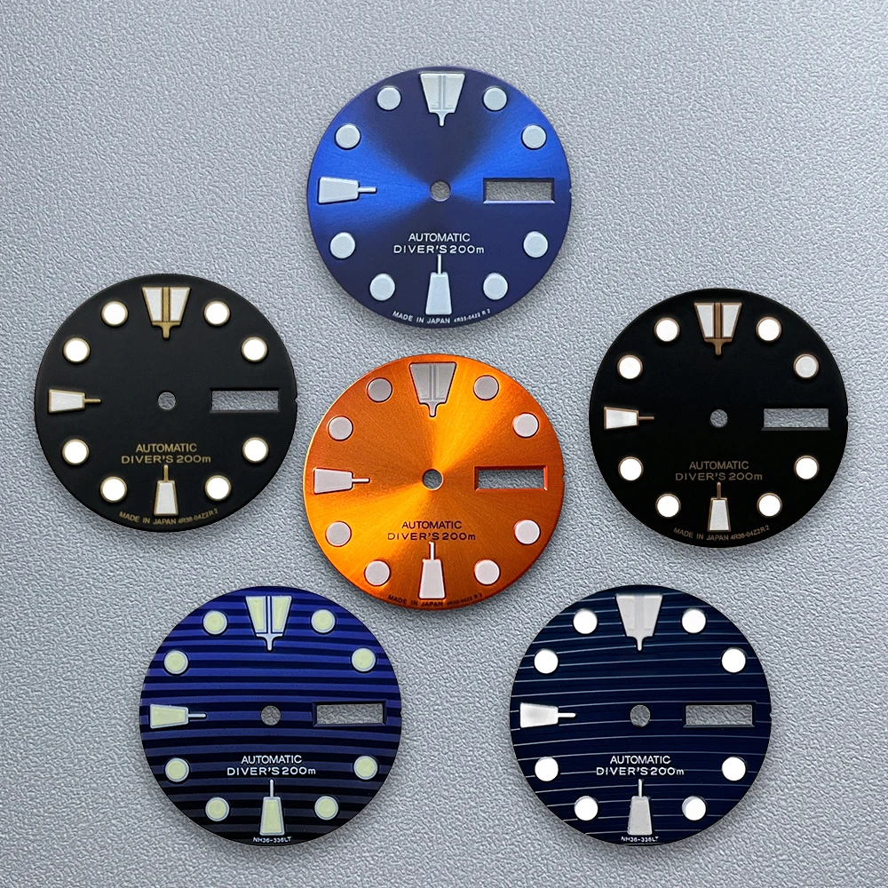 Esfera Retro SKX007 con logotipo S 5 de 28,5mm, adecuada para movimiento NH36/4R36, accesorios de modificación de reloj con calendario Dual luminoso verde