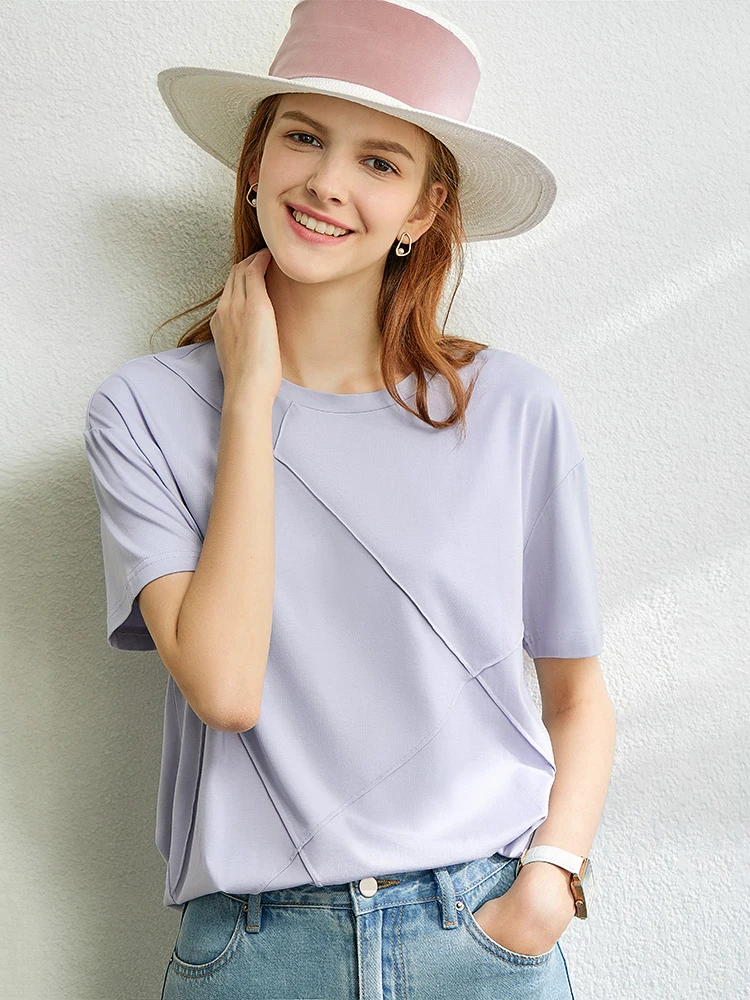 Amii Minimalism 2024 Summer New Women T-shirts Casual Basics Short-sleeve Modal Cotton Loose Stretch Female Clothes 12412019