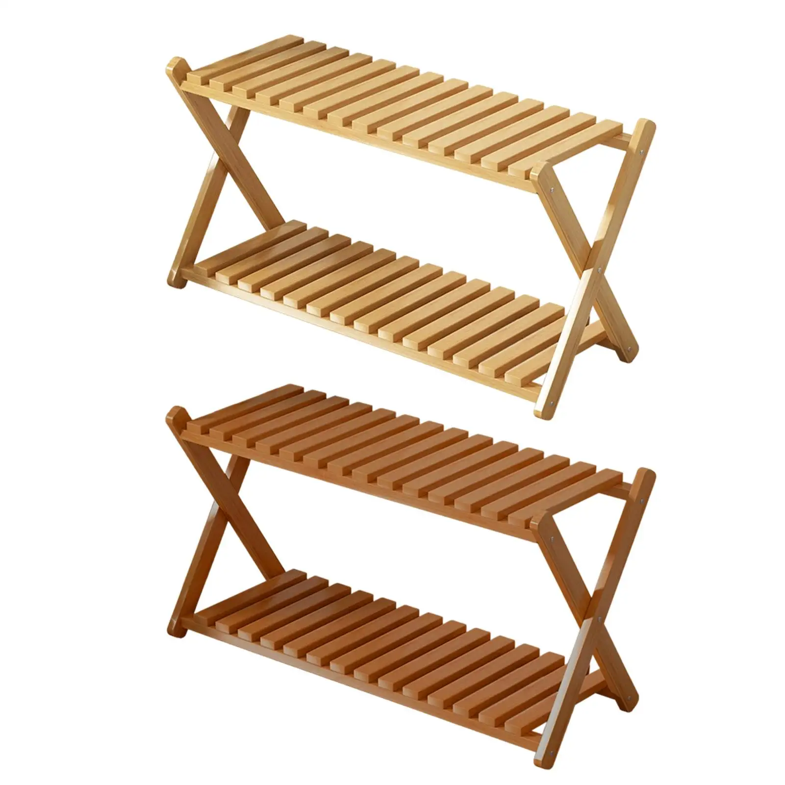 Double Layer Plant Rack Wood Plant Stand 2 Tier Flower Pot Shelf Plant Flowerpot Stand For Patio Garden Porch Balcony Entryway