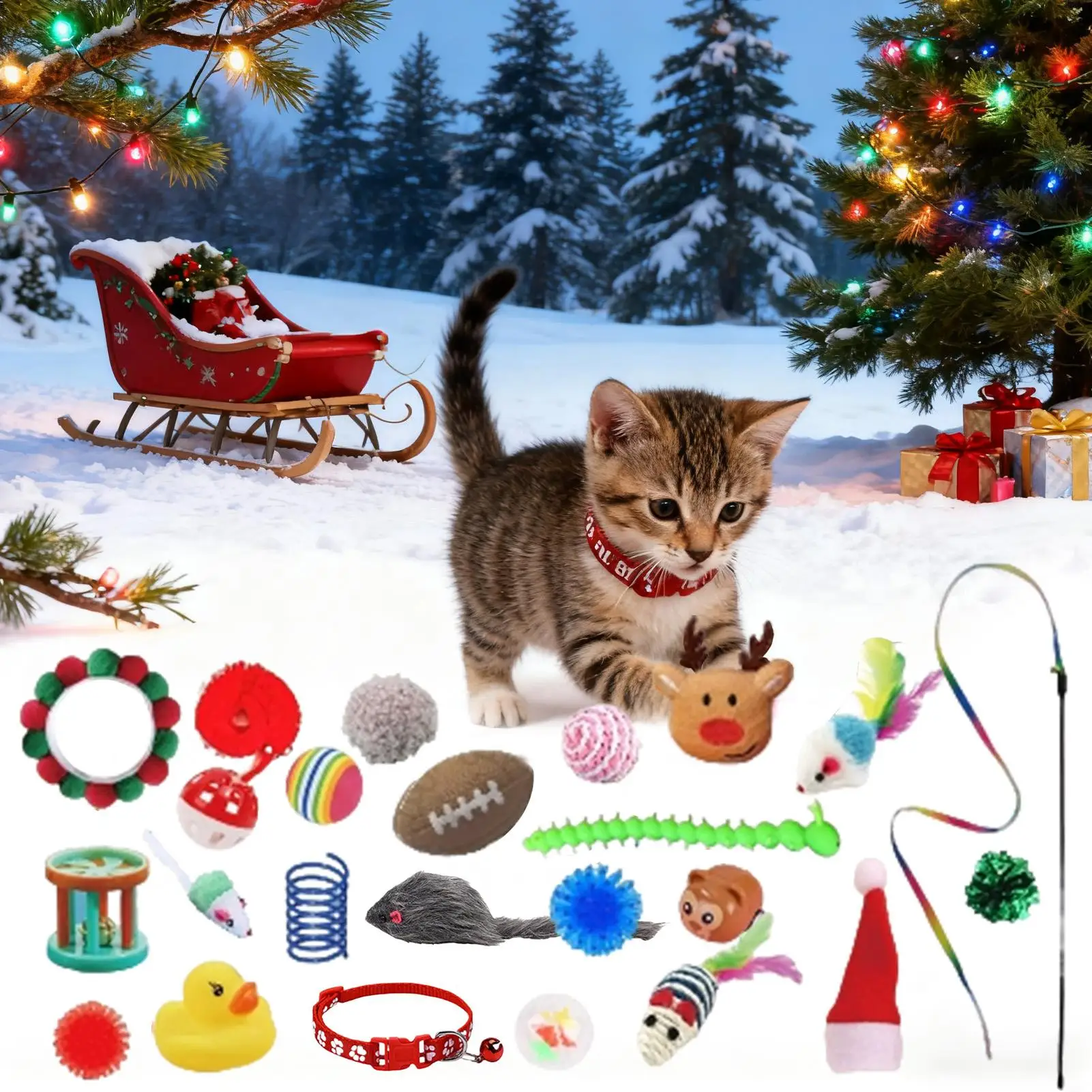 

Рождественский календарь с игрушкой для кошек, 2025 год, 24-дневный календарь с игрушкой для кошек, рождественский календарь для котенка, праздничный сезонный адвент, праздничные сувениры