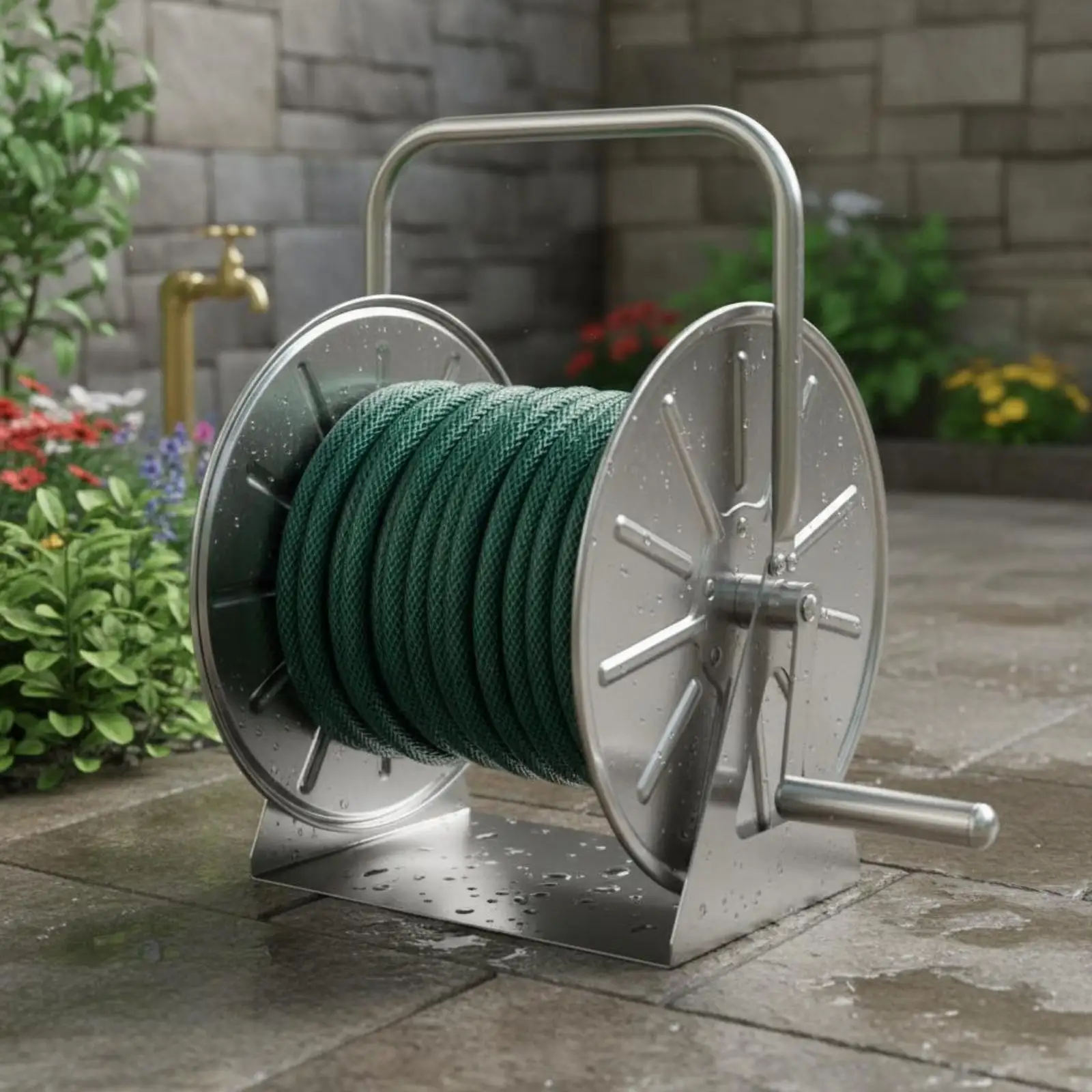 Stainless Stainless Steel Reel Reel Space Saving Garden Hose Storage Rack