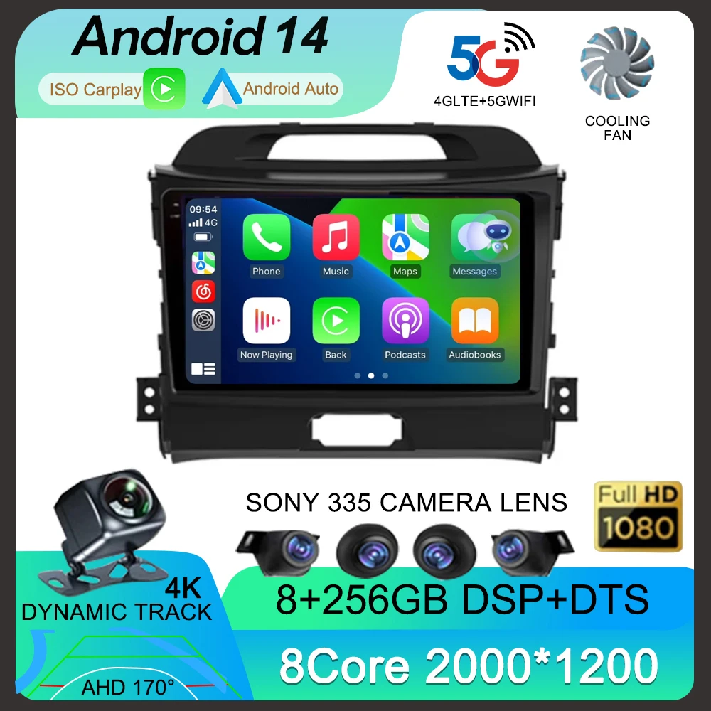 

Android 14 Wireless CarPlay Auto Car Radio for KIA Sportage 3 2010-2015 2016 4G+WIFI Multimedia Video Player GPS 2din Autoradio