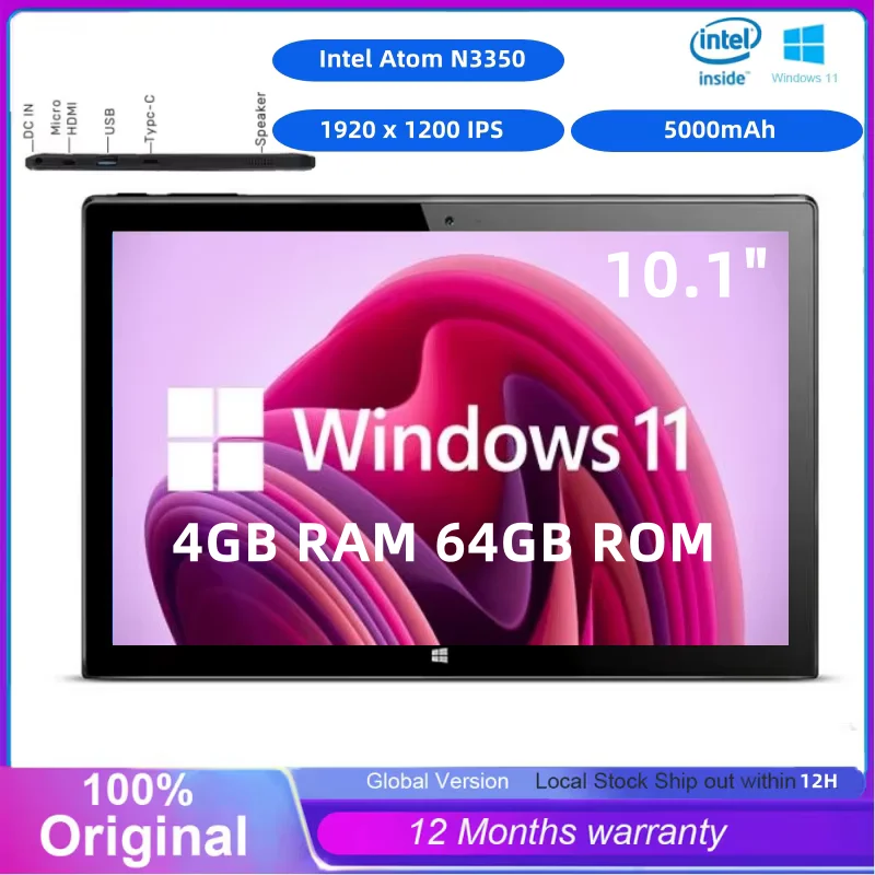 

Большие продажи Type-C Планшетный ПК Intel N3350 Windows 11, 10,1 дюйма, 4 ГБ ОЗУ, 64 ГБ ПЗУ, 64 бита, 4 ядра, разрешение 1920 x 1200 IPS, 1 * USB 3.0