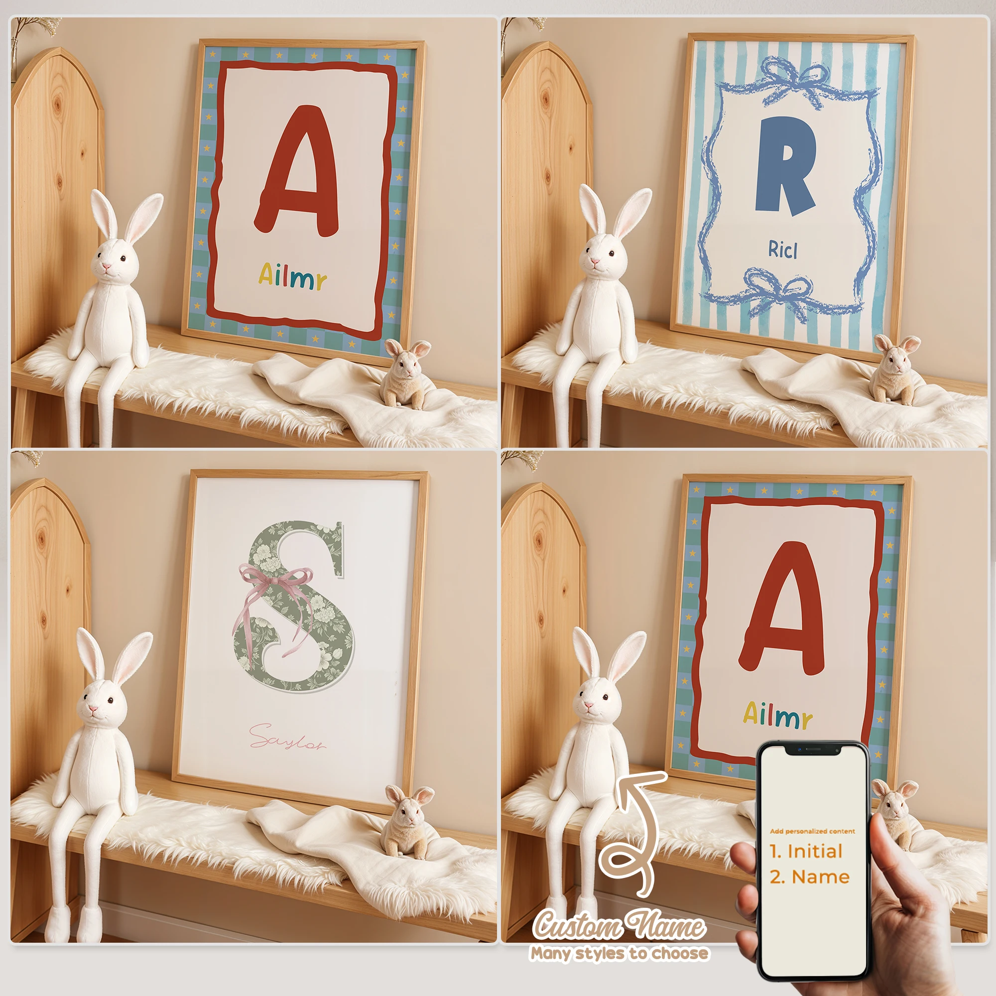 Personalisierte benutzerdefinierte Name Cartoon Kind Streifen Wand Kunstdruck Bild Leinwand Poster Malerei für Wohnzimmer Home Decor Geschenk
