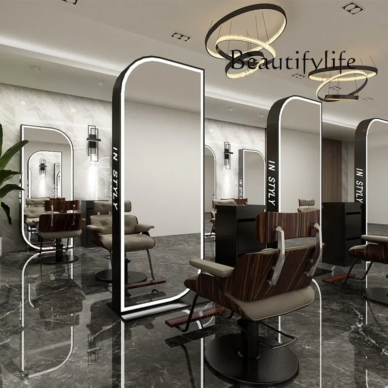 

Hair salon special high definition stainless steel haircut with lamp single double-sided mirror floor gold