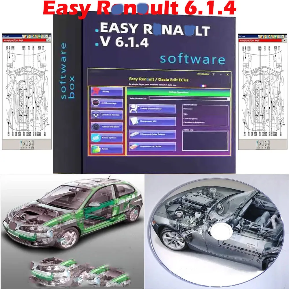 Easy Renaul 6.1.4 obd2 scanner Software for ECU Programmer Clear Crash Airbag Card Keys UCH Cleaner WORK with OBDLink Renolink