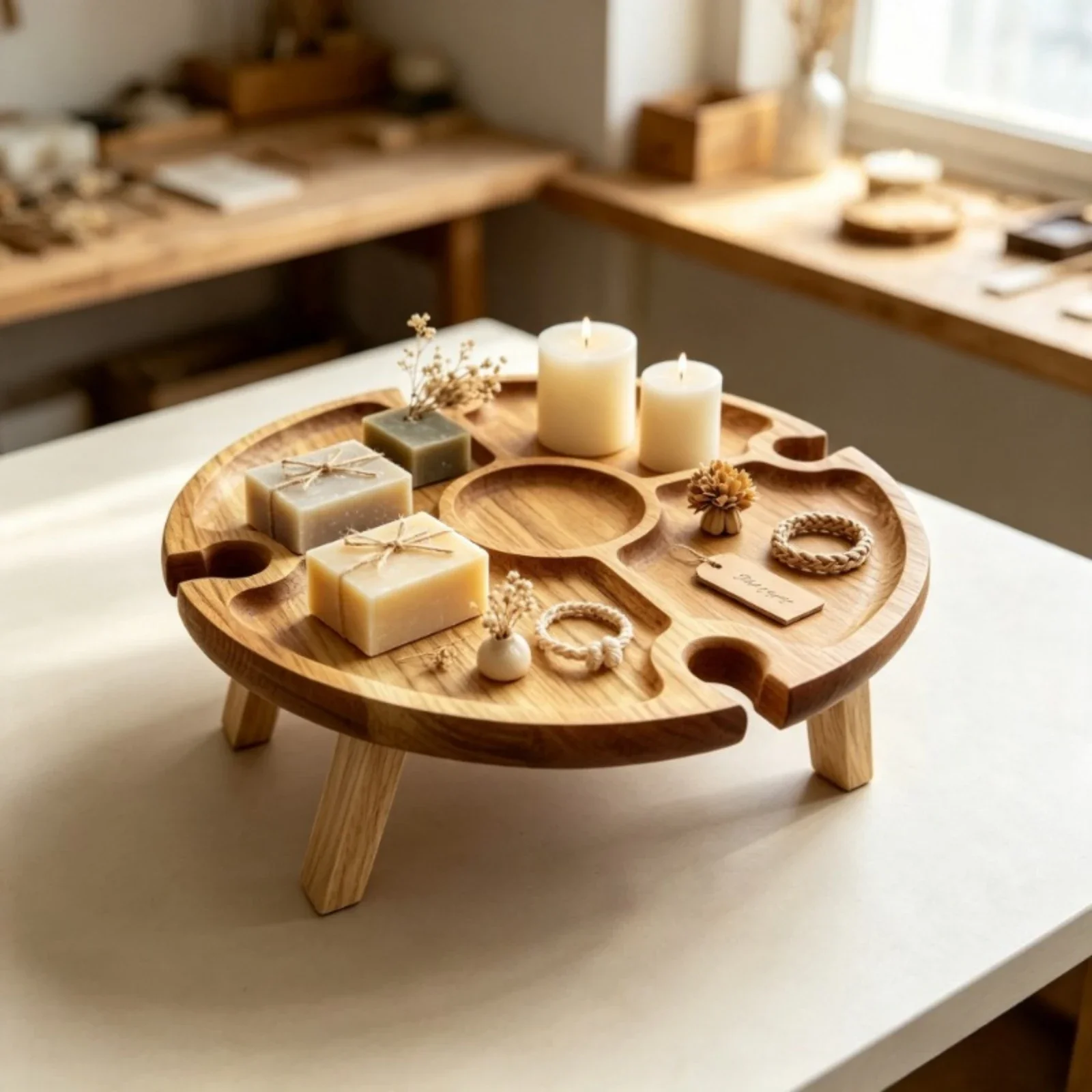 High Quality Wooden Folding Picnic Table Portable Chair Casual Snack Tray Wine Rack Kitchen Storage Container
