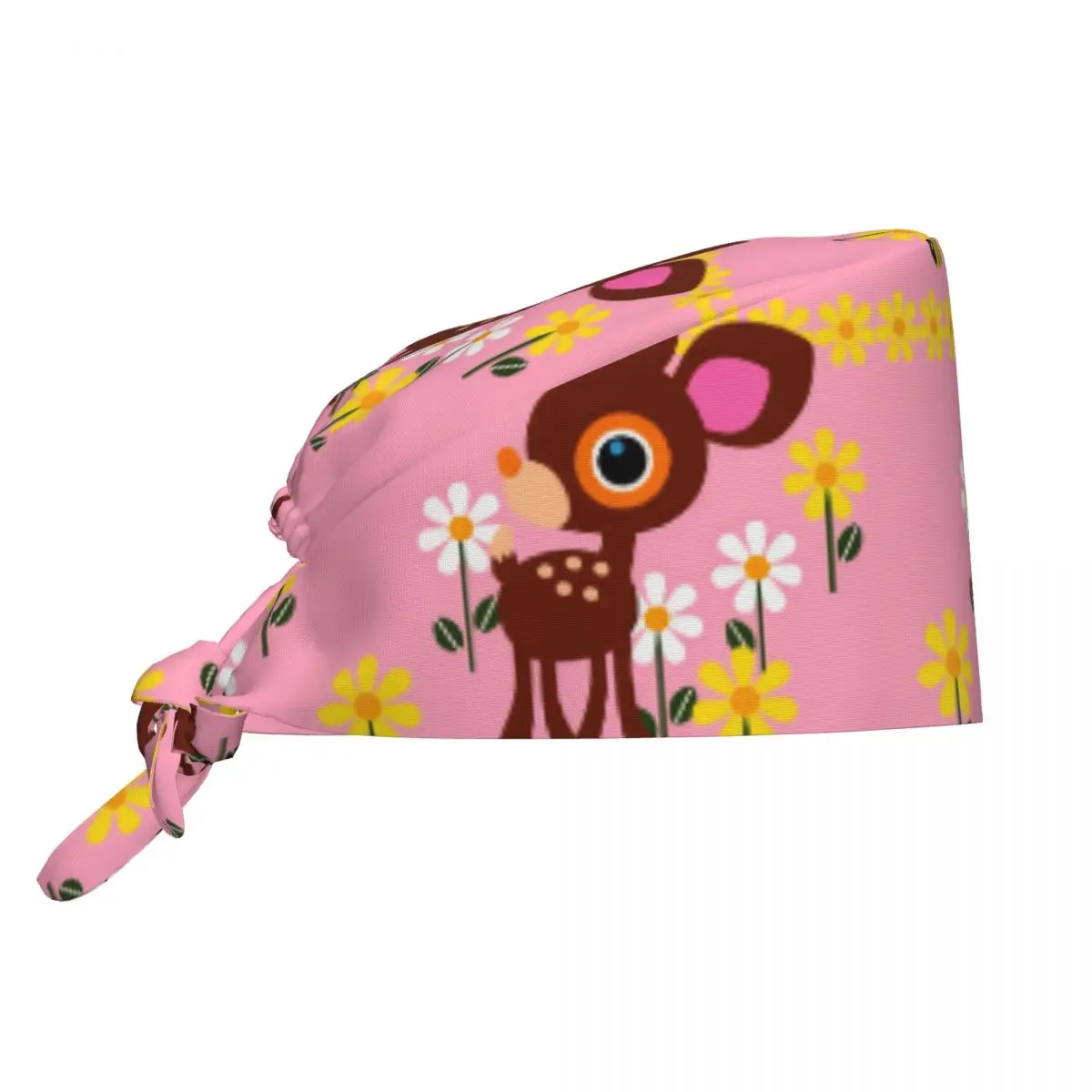 Working Cap For Unisex Women Cute Cartoon Deer Nurse Hat Breathable Scrub Caps Stylish Holder Long Hair Medical Cap