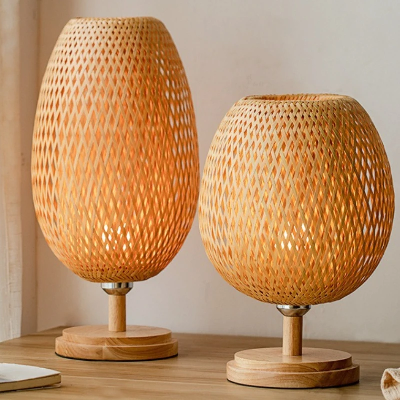 Japanese Wabi-Sabi Style Rattan Weaving Floor Lamps for Bedroom Bedsides Wavy Vertical Lights Concealed Mounted Indoor Fixtures