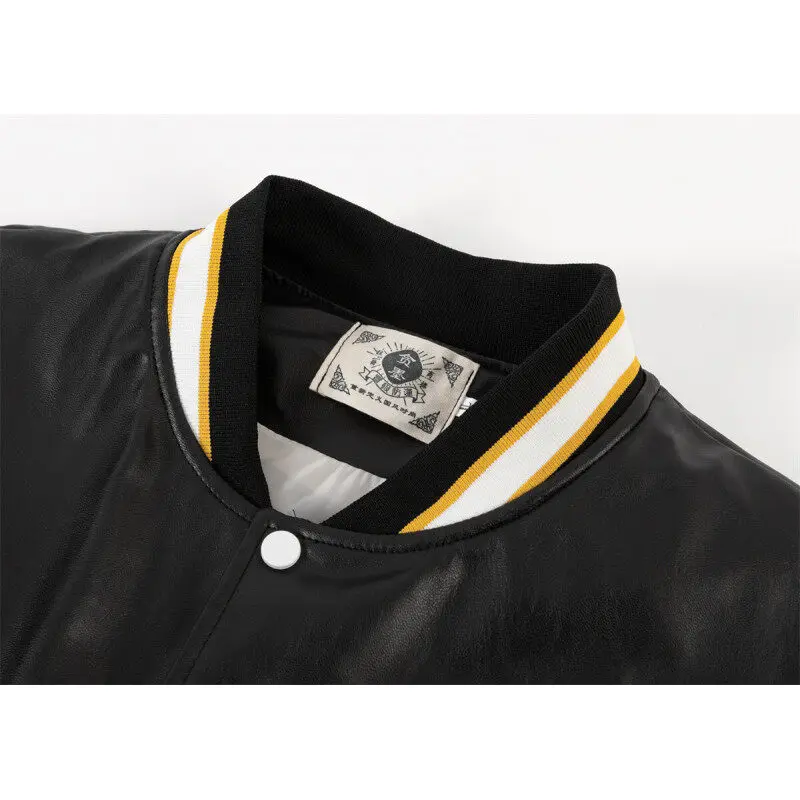 Vintage Trend PU Leather Varsity Bomber Jacket Hip Hop Streetear Baseball Jacket for Man 2025 New Retro Loose Fit Outerwear