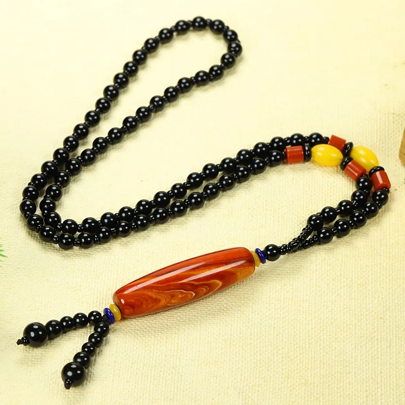 

Silk agate dzi beads bucket beads gourd rough stone pendant necklace small play men's and women's fashion lanyard