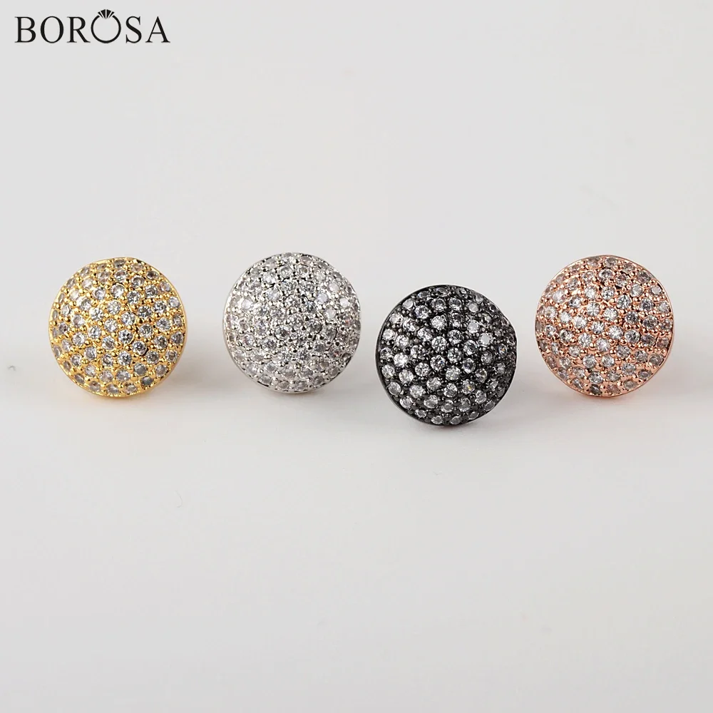 BOROSA 5pcs Golden Plating Bling Cricle Micro Paved CZ Stud Earrings for Girls Fashion Round Stud Statement Earring Jewelry