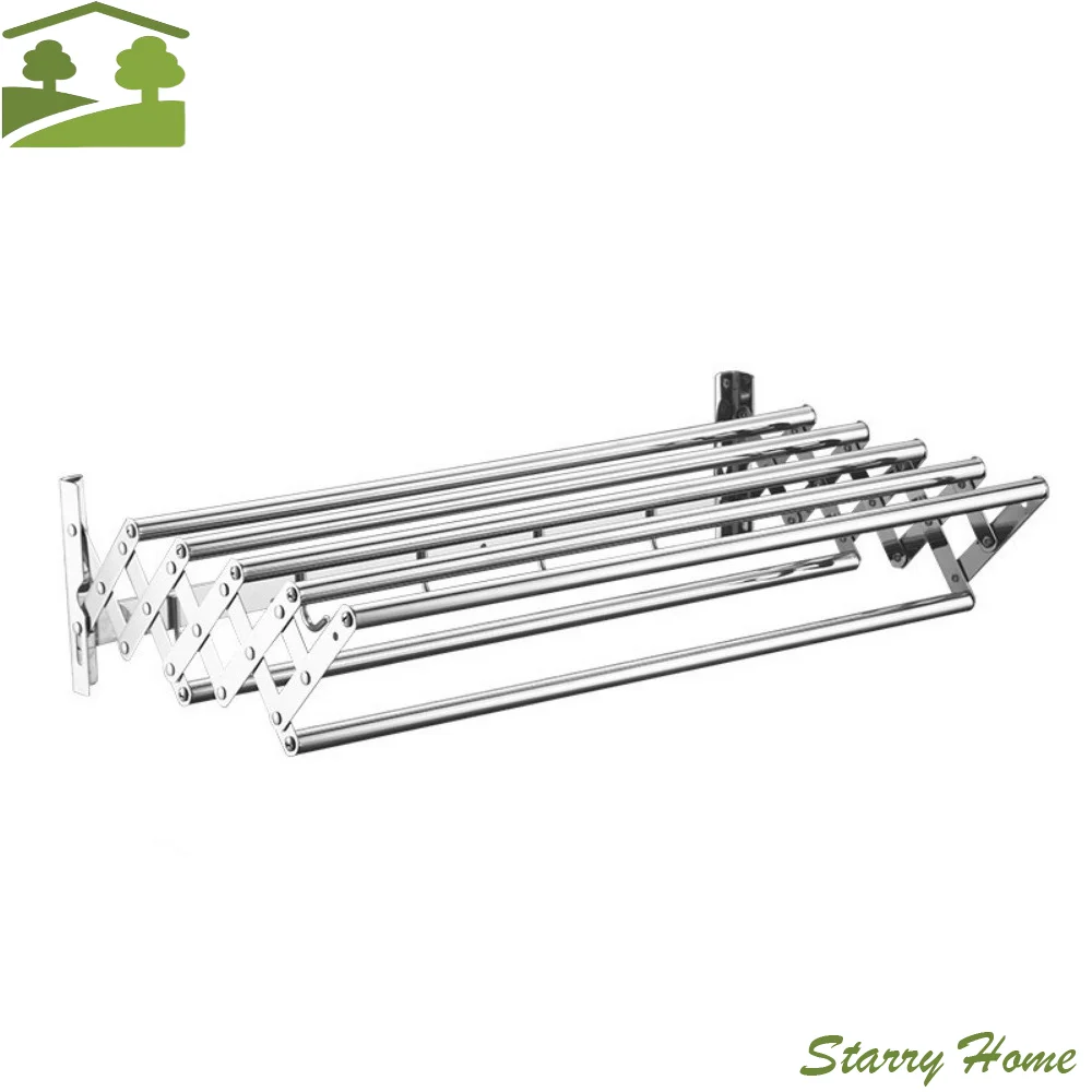 

Настенная складная сушилка для белья из нержавеющей стали, устойчивая к ржавчине, экономит место, выдвижная, с крючками