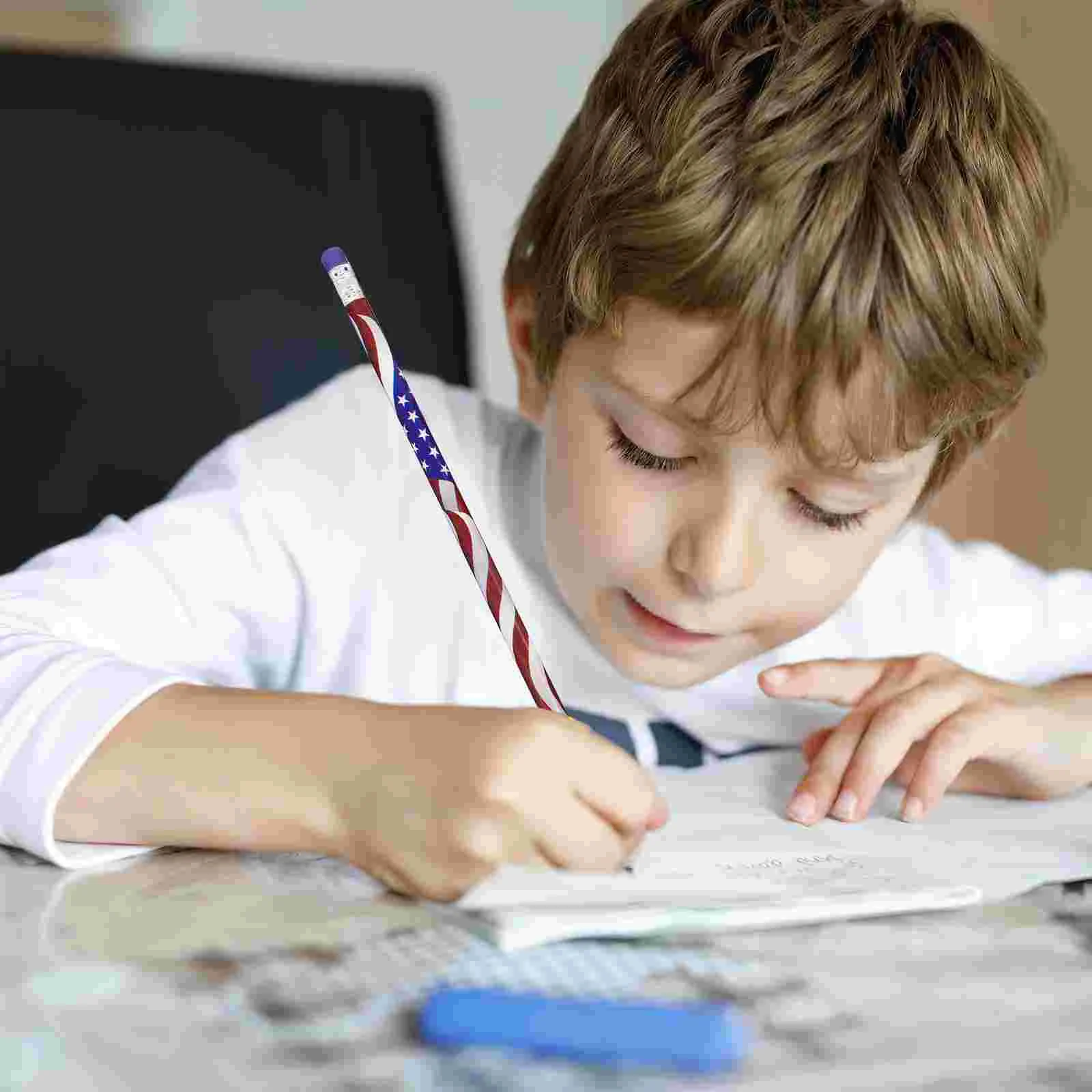 48 stuks vlag potloodvlaggen coole potloden niet-foto blauwe gigantische gummen voor kinderen lichtgewicht tekening stevig VS cadeau