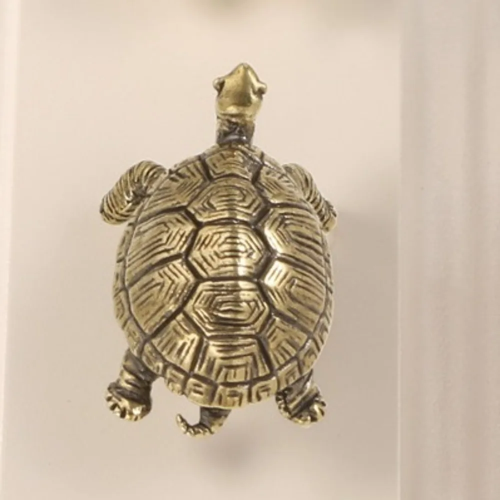 Retro Golden Coin Turtle Brass Handle Furniture Hardware Single Hole Cabinet Door Knobs Gold Vintage Wardrobe Drawer Pulls