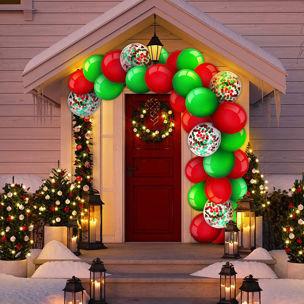 Christmas Balloons Red Green White Ballon Decor Ribbon Carnival Circus Xmas Party Decorations Helium Globos Birthday Baby Shower