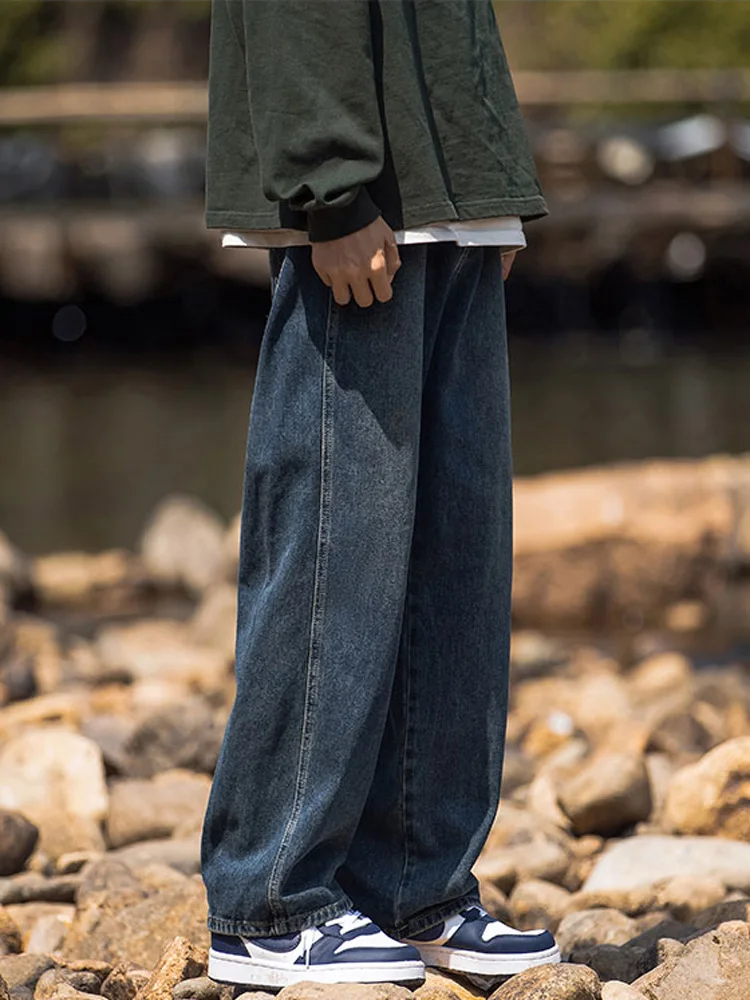 

Retro Japanese Sle Deep Blue Men's Jeans Casual Wide Leg Loose Fit Spring Autumn New Trend Brand Long Casual Pants