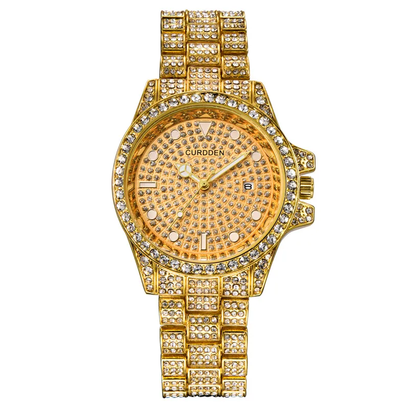 

Men Genuine CURDDEN Brand 1515 Watches Fashion Casual Alloy Band Hip Hop Diamond Golden Luxury Date Quartz Watch Montre Homme