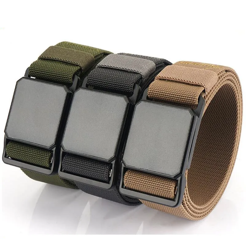 

Top Quality Designer Men's Elastic Tactical Belt Male Female Mixed Anti-rust Alloy Magnetic Buckle Outdoor Work BeltsAccessories