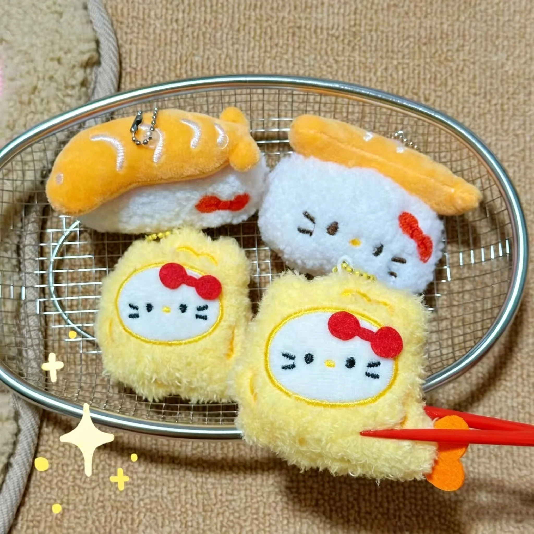 

Cartoon Hello Kitty Fried Shrimp Plush Pendant Creative Food Design Bag Hanging Doll Stylish Key Ornament Nice Present