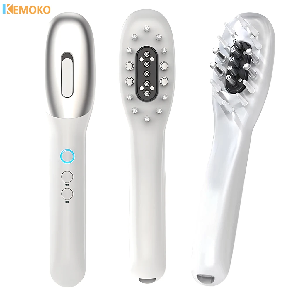 EMS Micro-current Hair Growth Massage Comb With Essential Red Blue Light Anti-loss Dense Hair Comb Vibration Scalp Massager