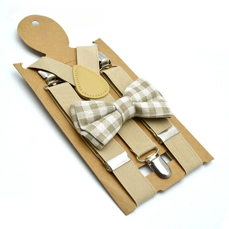 Bretelle per bambini di alta qualità Cintura per bambini in tinta unita Set papillon Bretelle regolabili per bambini Clip-on Y-Back Bretelle elastiche