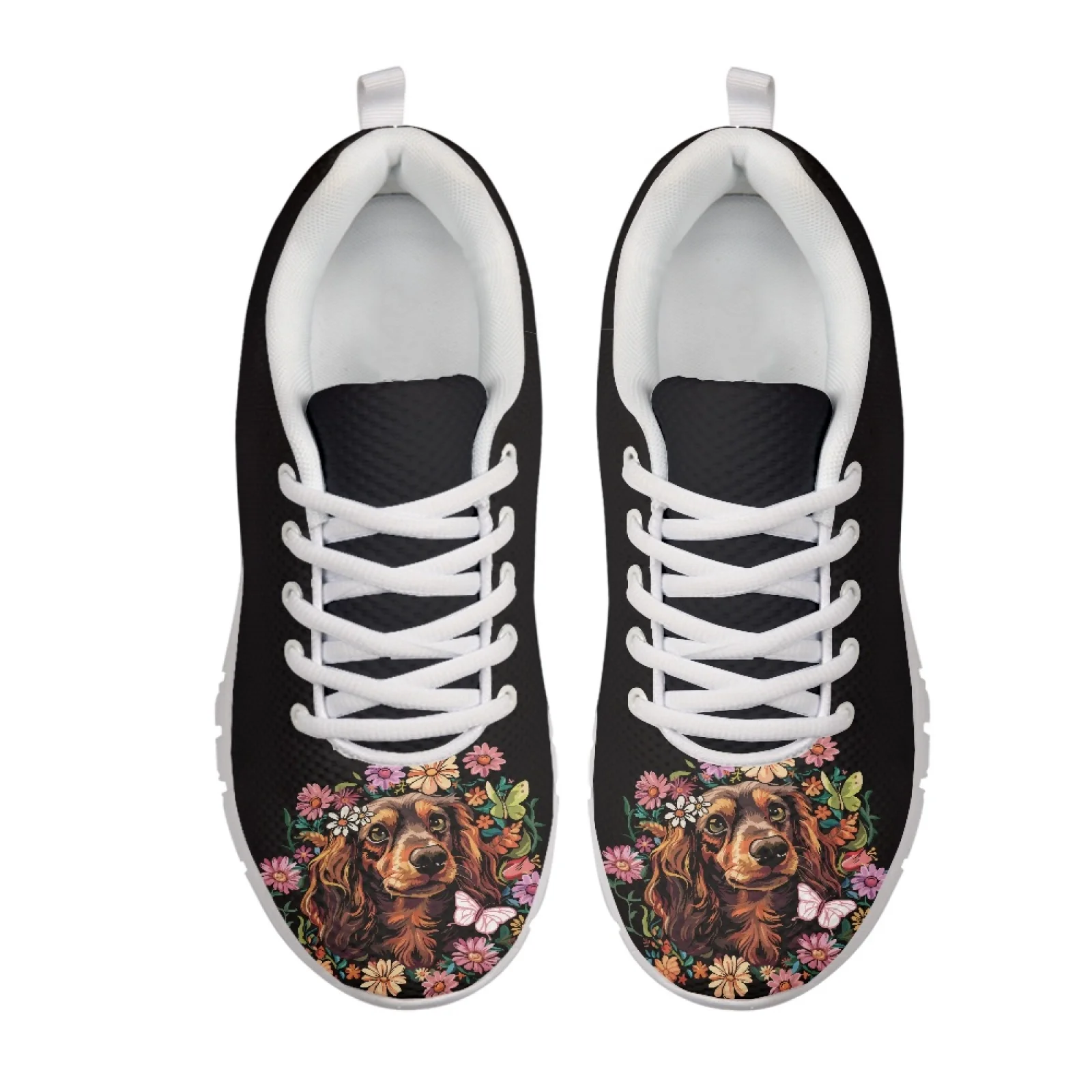Coloranimal Dog Flowers Mesh & EVA Sole Walking Mesh Shoes Breathable Sports Shoes for Women New Trend