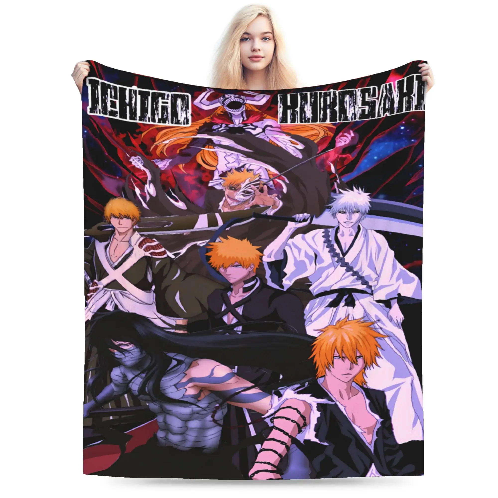 Ichigo Rukia Duo Poster Warm Soft Blankets Bleached Travel Plush Throw Blanket Print Home Decor Flannel Bedspread Sofa Bed Cover