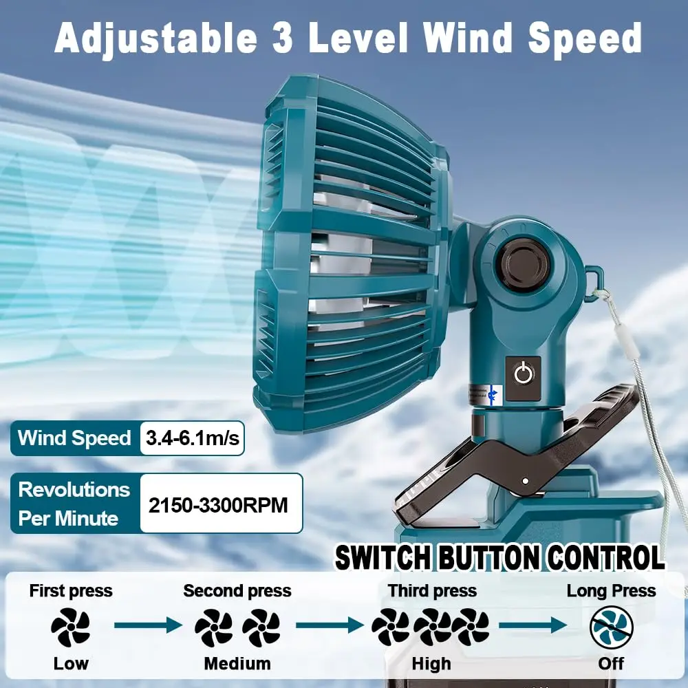 For Bosch 18V Batteries Portable Clip-On Fan Battery Powered Stroller Fan with 3 Medium Energy Saving Speeds for Outdoor,Camping