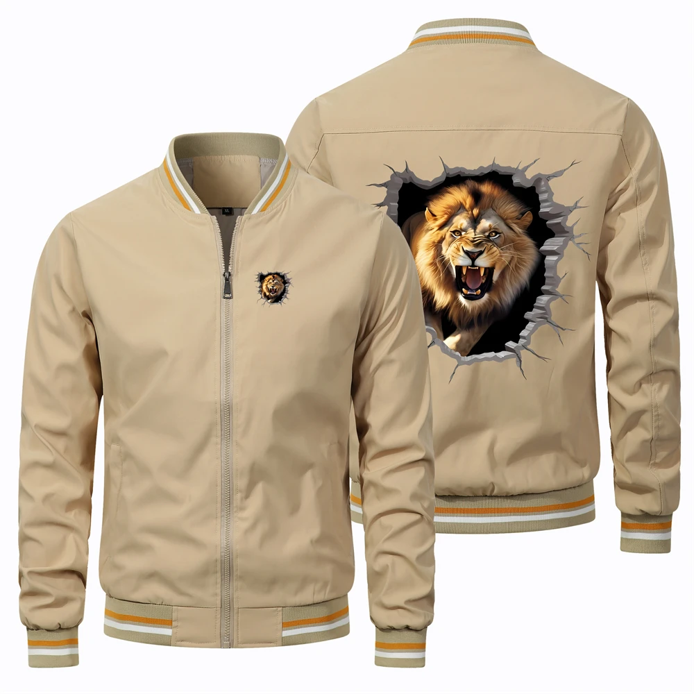 

New fashion pattern animal lion casual men 3D printing casual jacket long sleeved T-shirt top O-neck men's quick drying T-shirt