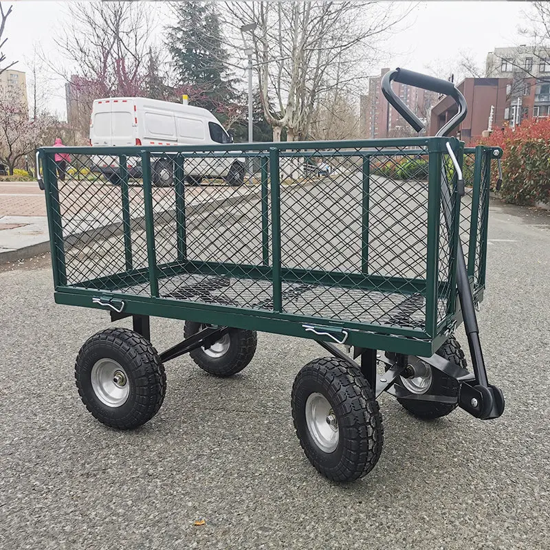 

Four-wheel fenced flat hand trailer pulling goods night market stall camping foldable