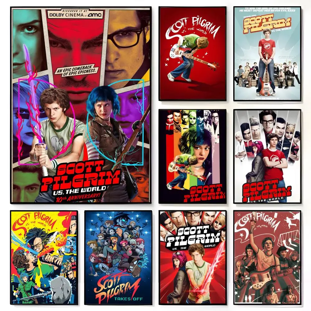 Vintage-Film-Poster „Scott Pilgrim VS The World“, amerikanisches Film-Wandbild, Wanddekoration für Zuhause, Kinderzimmer, Druck