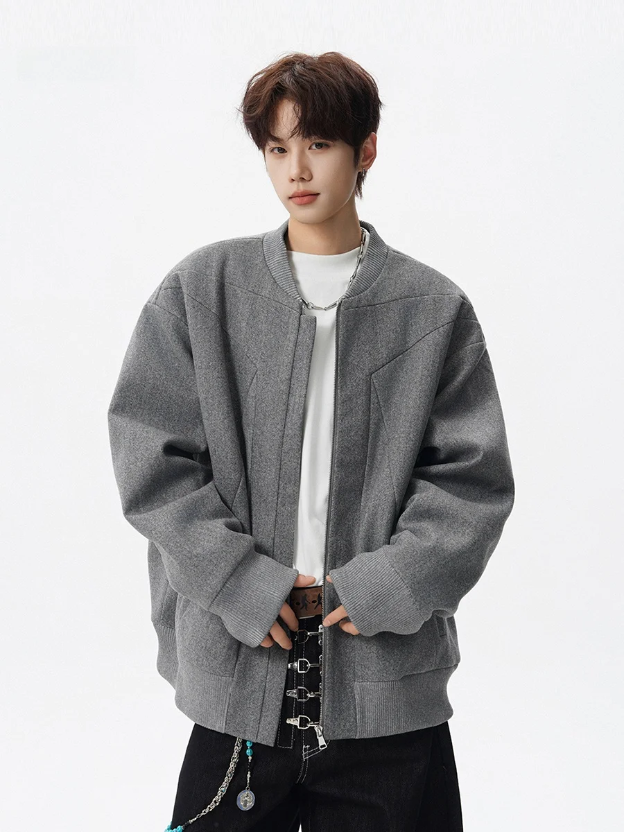 

Ретро-американское мужское шерстяное пальто в стиле пэчворк, осенне-зимнее, повседневное, бейсбольный крой, Cleanfit, модный бренд