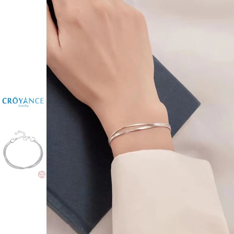 925 Sterling Silver Jewelry Elegant Three Layer Line Bracelets Women Fashion Multilayer Snake Bone Summer Sexy Hand Chain Anklet