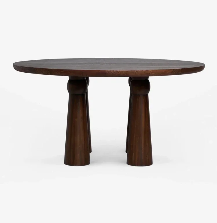 Oak solid wood round table household small apartment dark smoke color round dining table