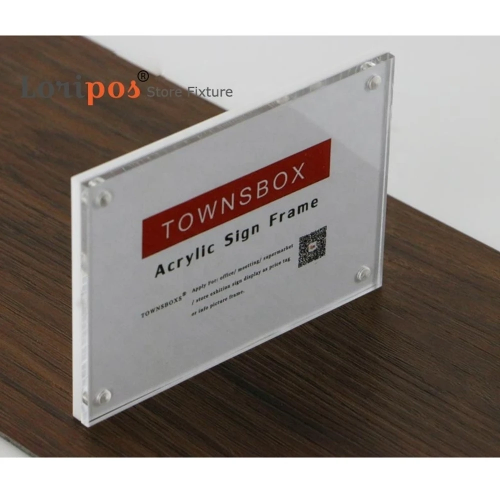 Sticker Price Tag Display Acrylic Magnet Name Card Shelf Wall Mount Info Desk Table Sign Holder Photo Frame