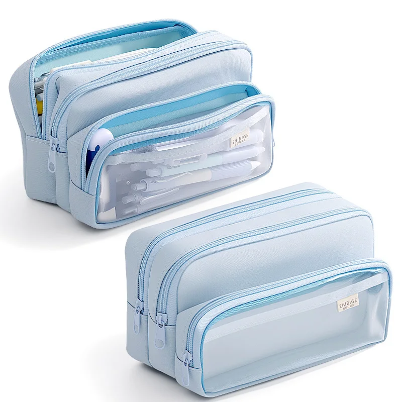 Ladder-Style Pencil Case, Transparent, Large Capacity, Simple Stylish, Multifunctional Stationery Storage Bag For Primary And