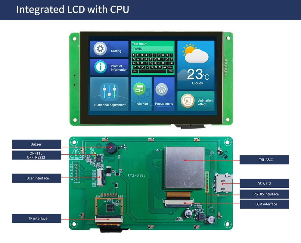 2026 DWIN 5 Inch 800*480 IPS TFT LCD Display Module Serial Port TTL/RS232 Capacitive Touch Panel HMI Screen