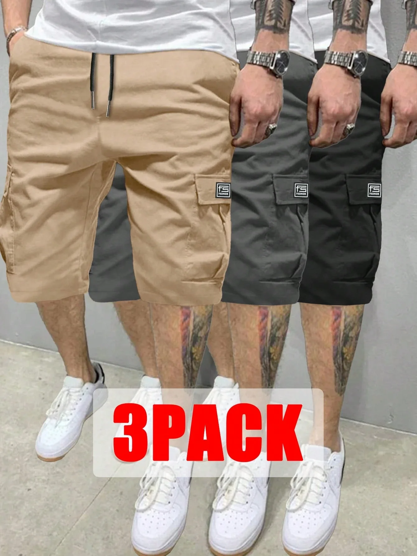 

Мужские шорты-карго с несколькими карманами и завязками, 3 шт., повседневные, летние