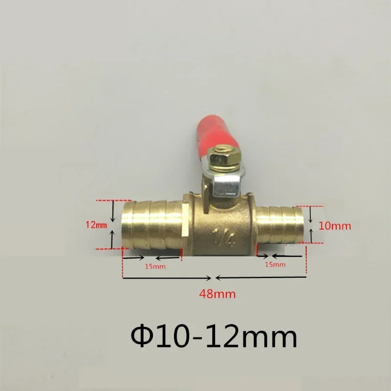 red handle Valve 6mm-12mm Hose Barb Inline Brass Water Oil Air Gas Fuel Line Shutoff Ball Valve Pipe Fittings