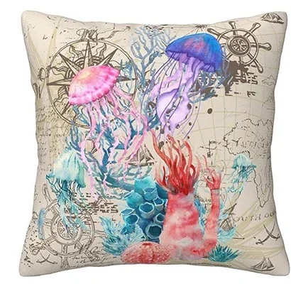 Ocean Theme Pillowcase Jellyfish Seat Cover Sofa Pillowcase Suitable for Sofa Living Room Interior Home Decoration