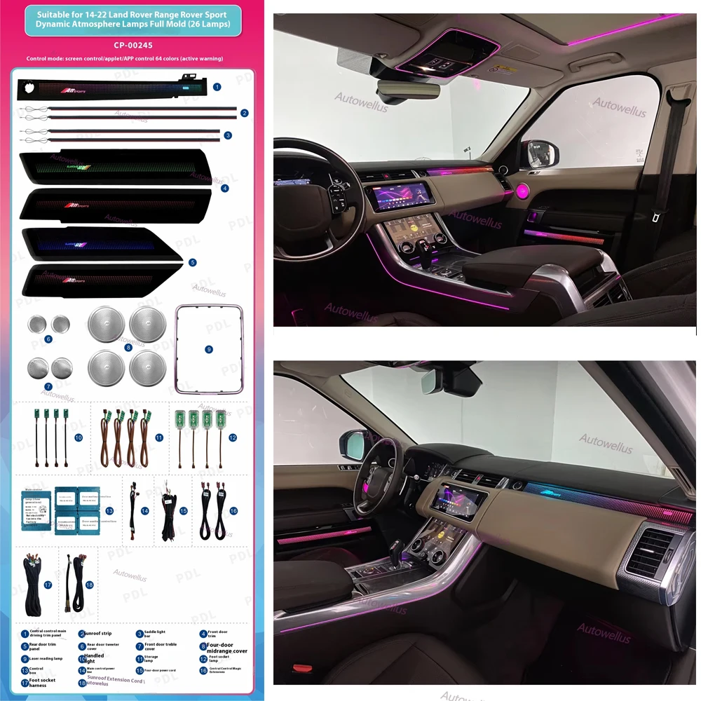 Ambient Light Fit for Range Rover Vogue Sport 2014 2015 - 2022 LED Atmosphere Lamp Decorate Interior Door Lamp with Emblem
