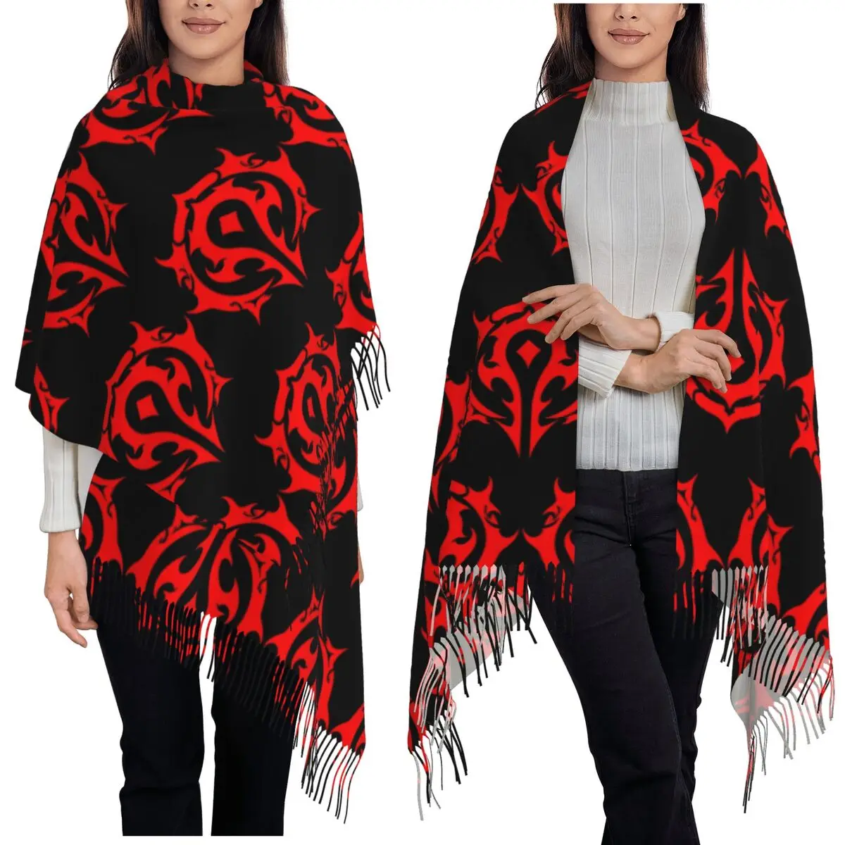 World Of Warcraft Logo Scarf Tassel Scarves for Women Soft Warm Shawls and Wraps Large Fall Winter Shawl Wrap