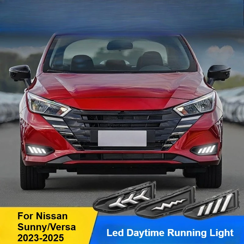 Led Daytime Running Light Front Fog Lamp For Nissan Versa/Sunny 2023 2024 2025 Dymanic Turn Signal Modification Accessories