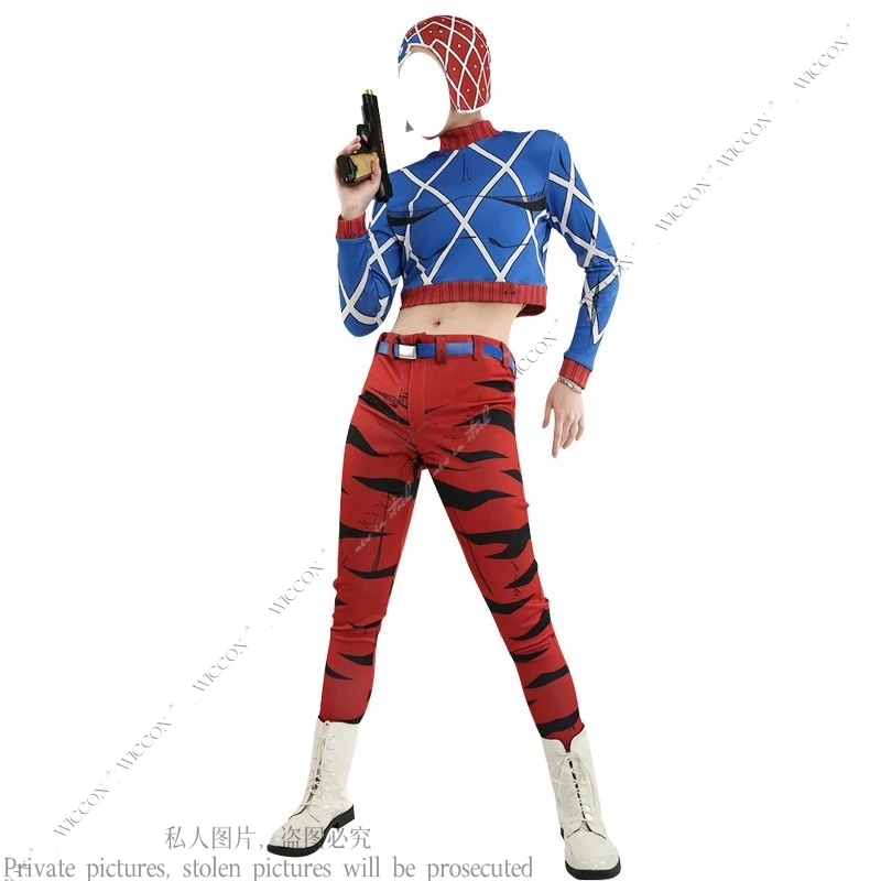 Guido mista JO หมวกอนิเมะ cos JO, หมวกคอสเพลย์ชุดที่แปลกประหลาดสำหรับผู้ใหญ่เสื้อท่อนบนกางเกงหมวกผู้ใหญ่ใช้ได้ทั้งชายและหญิงหมวกวันฮาโลวีน