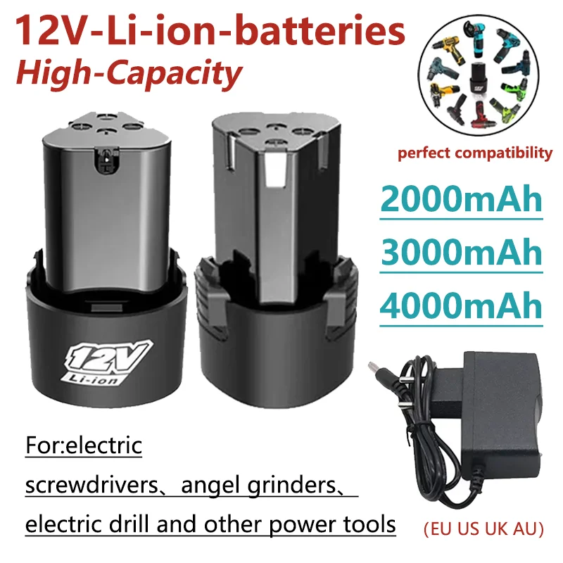 12V 2.0Ah/3.0Ah/4.0Ah Rechargeable Lithium-Ion Battery for Electric Drill,Screwdrivers, Angle Grinders, Etc Electric Tools