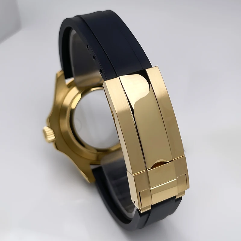 Full Yellow Gold YM Design NH35 Case 40mm Two-Way Rotating Bezel Rubber Strap Sapphire Glass NH35 NH36 NH34 Movement Watch Case - view 5