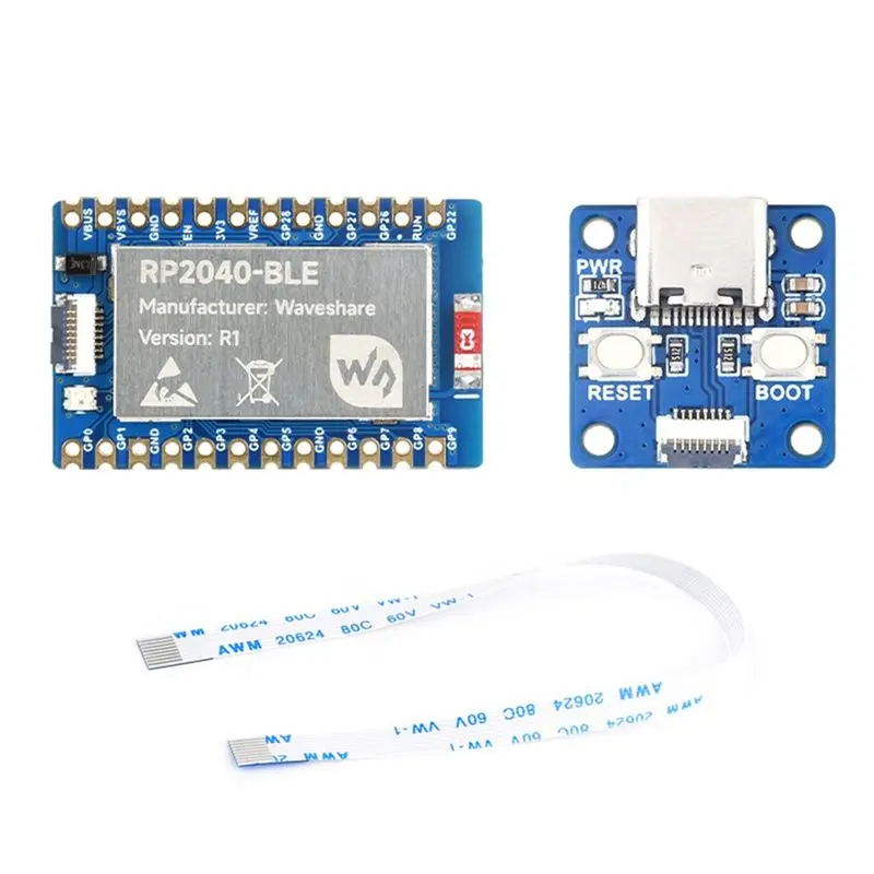 Waveshare RP2040-BLE Microcontroller Development Board+Adapter Board Blue PCB Dual-Mode BT 5.1 Multi-Function GPIO Pin