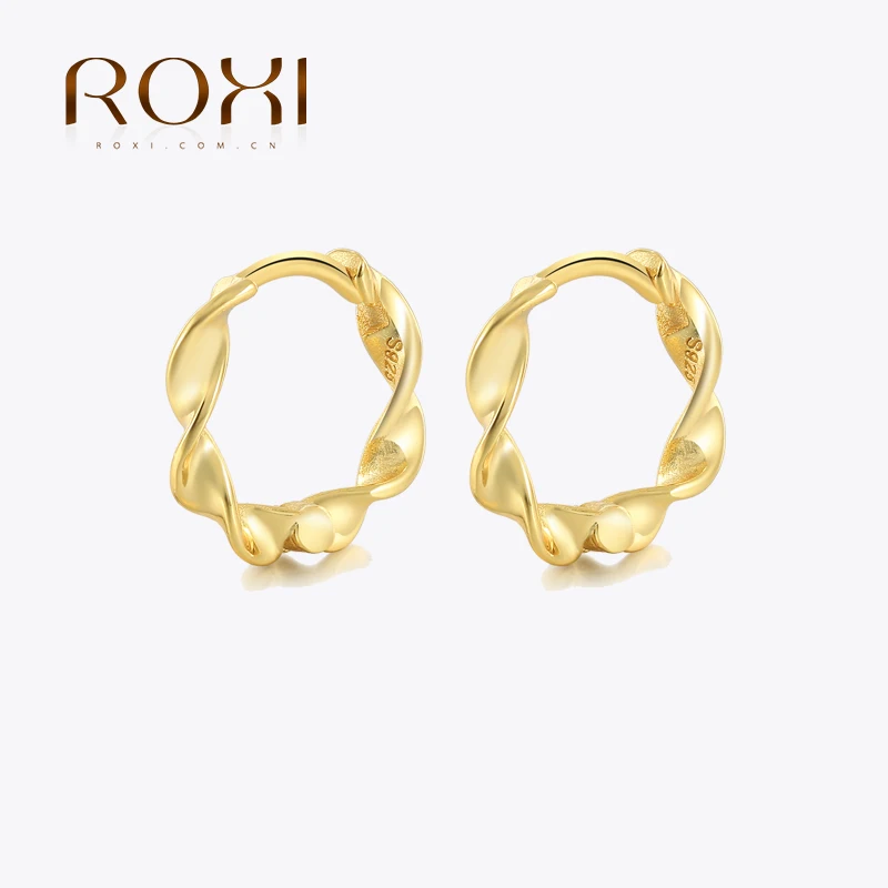 Pendientes ROXI minimalistas de Plata de Ley 925 retorcidos para mujer, aros circulares geométricos, pendientes pequeños, pendientes Piercing de hélice