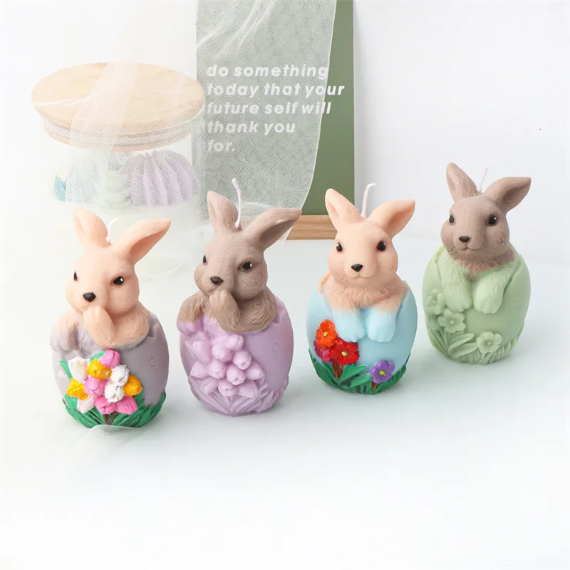 

3D Rabbit Silicone Candle Mold Animal Flower Soap Resin Plaster Making Set Chocolate Cake Ice Mould Home Decor Cute Easter Gifts